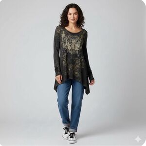 Y2K Vocal Black and Gold Tunic Top